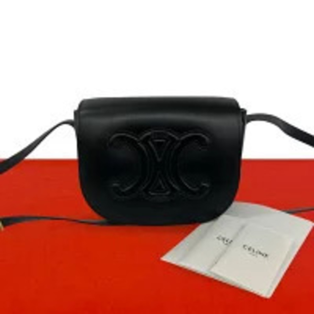 Celine Folco Cuile Triomphe Leather Pochette Shoulder Bag Black